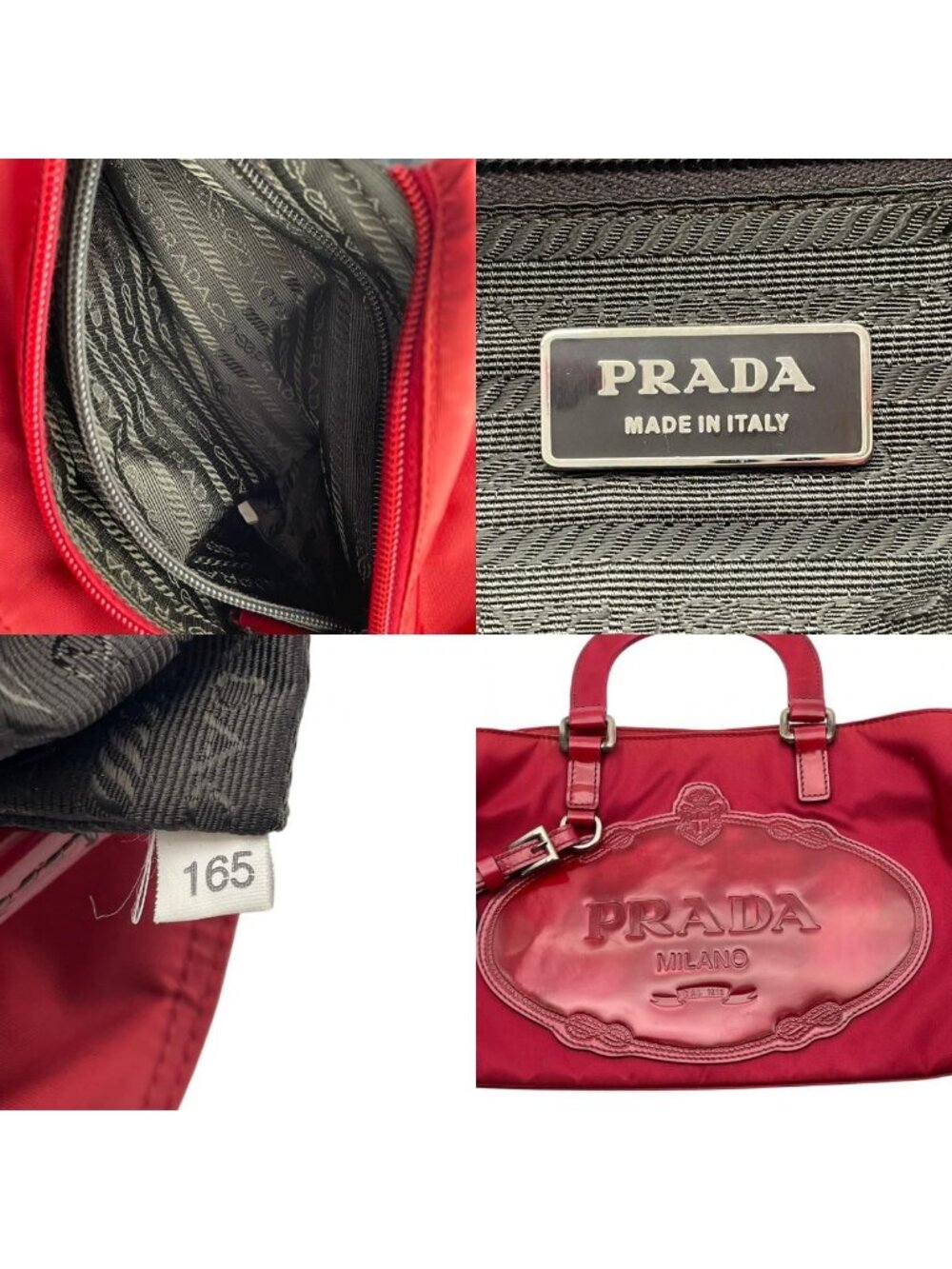 Prada Tote Mini Bag Nylon Patent Enamel Tessuto Red Vintage Classic Outing Walk - Picture 9 of 10
